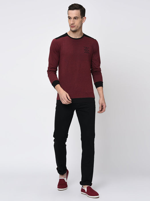 Contrast Back Yoke With Logo Print Full Sleeve T-Shirt for Men