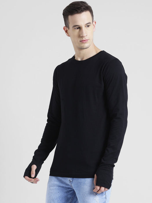 Black Thumbhole Full Sleeve T-Shirt For Men