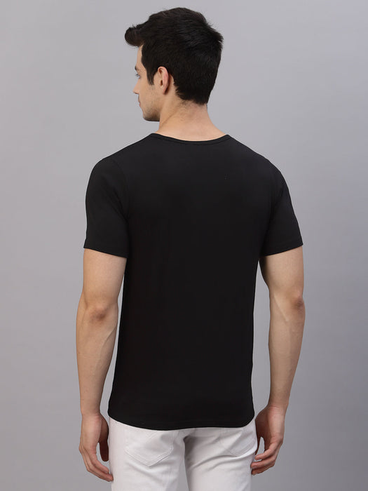 Black ESSENTIALS Printed Round Neck Cotton Half Sleeve T-Shirt