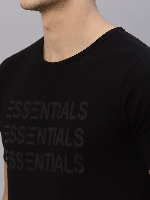 Black ESSENTIALS Printed Round Neck Cotton Half Sleeve T-Shirt