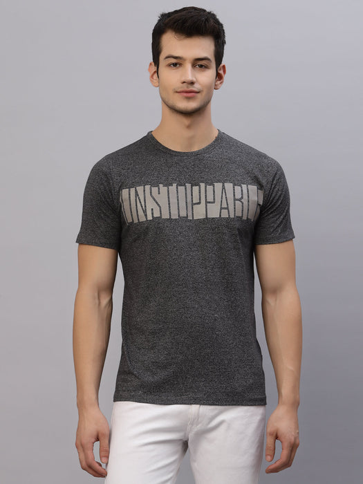 Dark Grey Printed Round Neck Half Sleeve T-Shirt