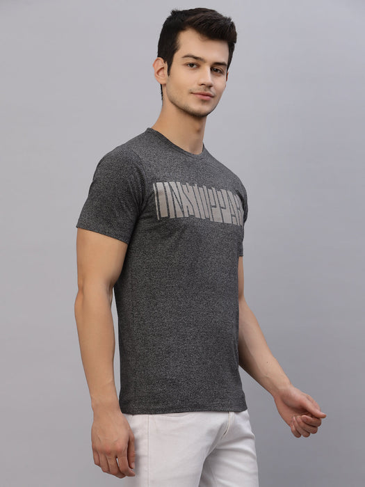 Dark Grey Printed Round Neck Half Sleeve T-Shirt