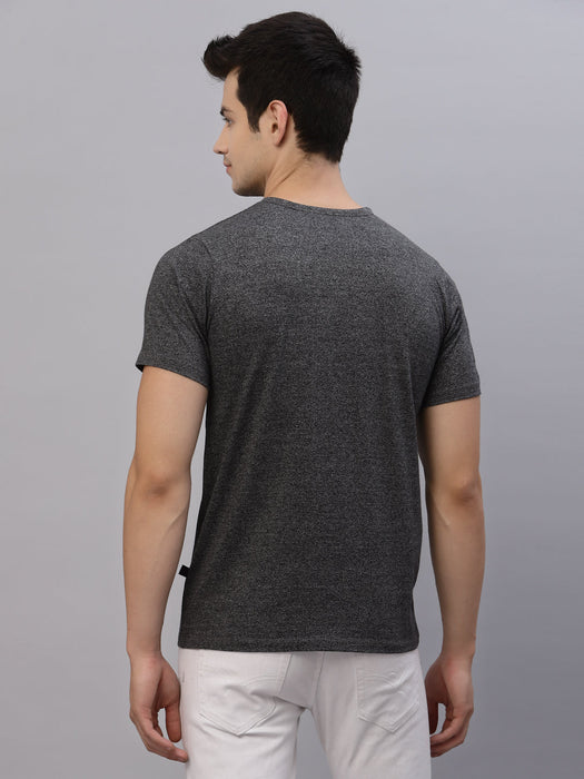 Dark Grey Printed Round Neck Half Sleeve T-Shirt