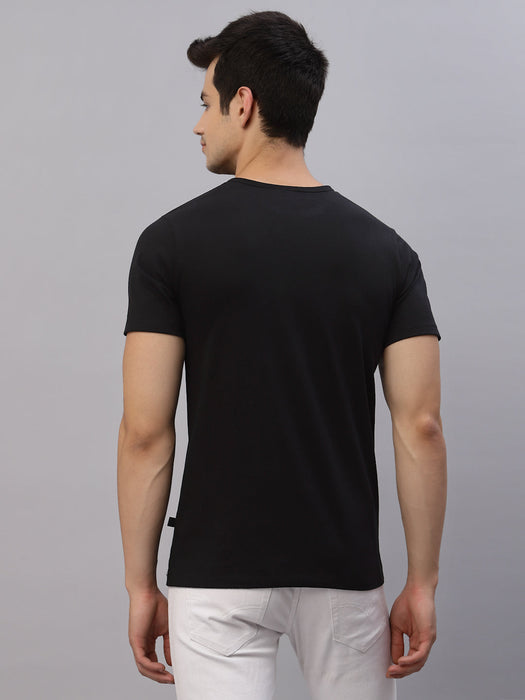 Black Bandhna Print Round Neck Cotton Half Sleeve T-Shirt