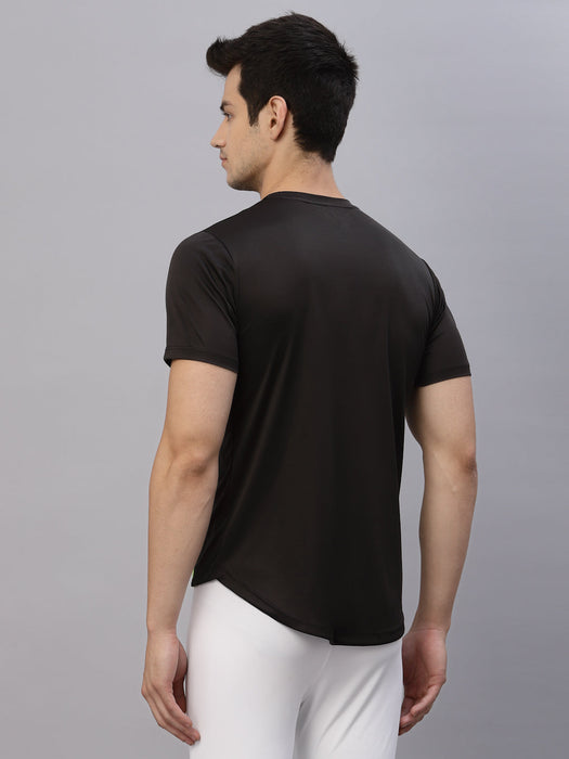 Black Charcoal Cut & Sew Round Neck Half Sleeve Activewear T-Shirt