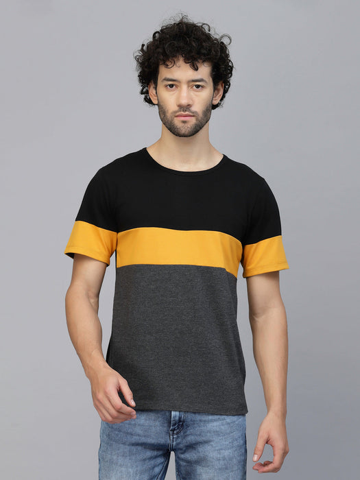 Charcoal Melange Colorblocked Half Sleeves Jersey T-shirt