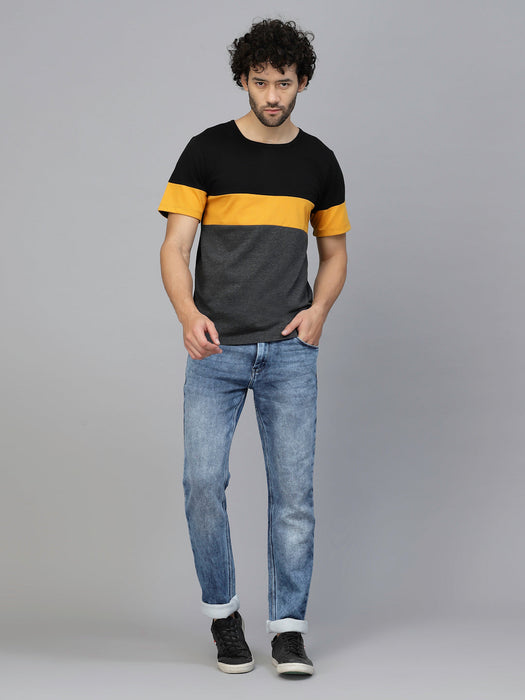 Charcoal Melange Colorblocked Half Sleeves Jersey T-shirt