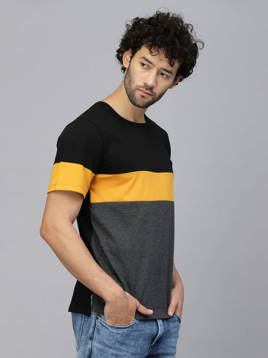 Charcoal Melange Colorblocked Half Sleeves Jersey T-shirt