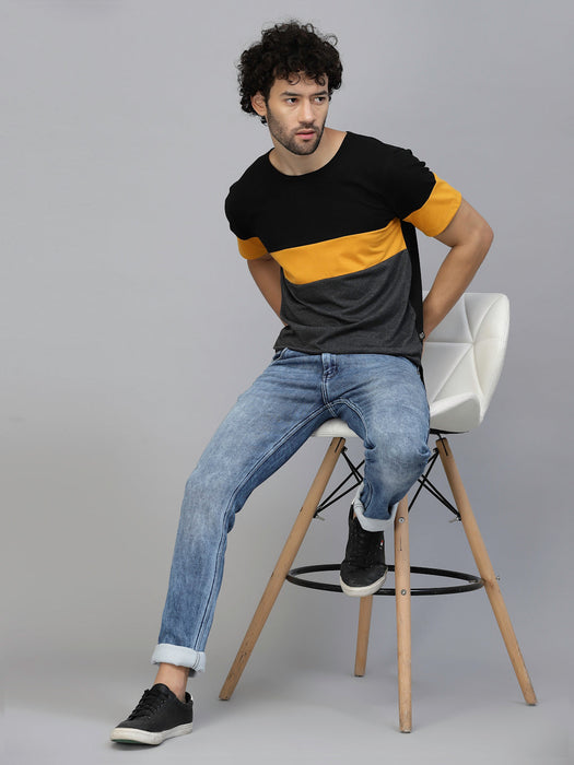 Charcoal Melange Colorblocked Half Sleeves Jersey T-shirt