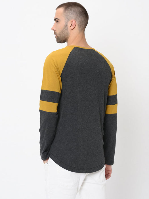 Charcoal Mustard Detailing On Raglan Sleeve Tshirt For Men