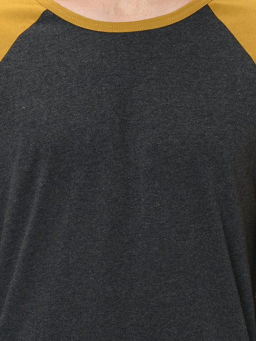 Charcoal Mustard Detailing On Raglan Sleeve Tshirt For Men