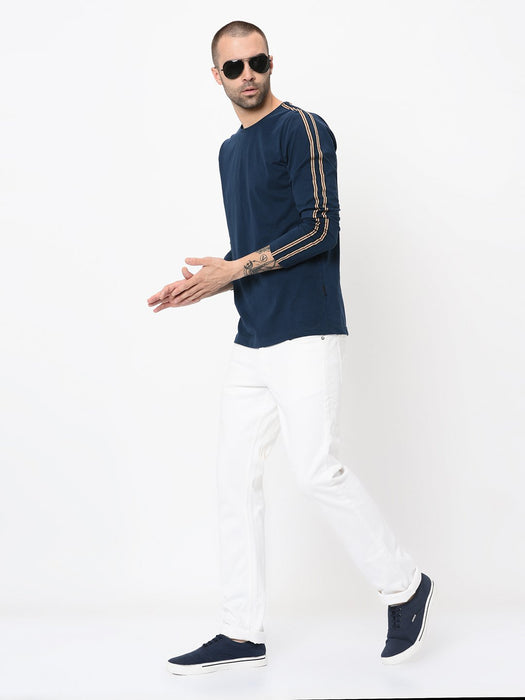 Navy With Tape Detailing Full Sleeve Tshirt For Men