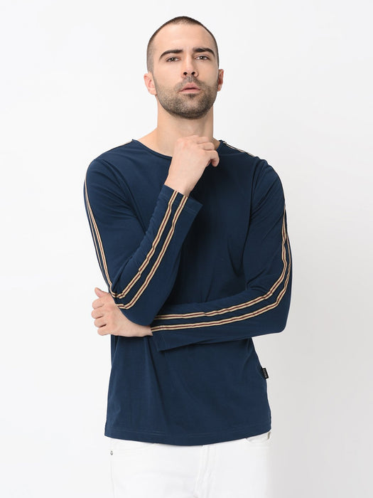 Navy With Tape Detailing Full Sleeve Tshirt For Men