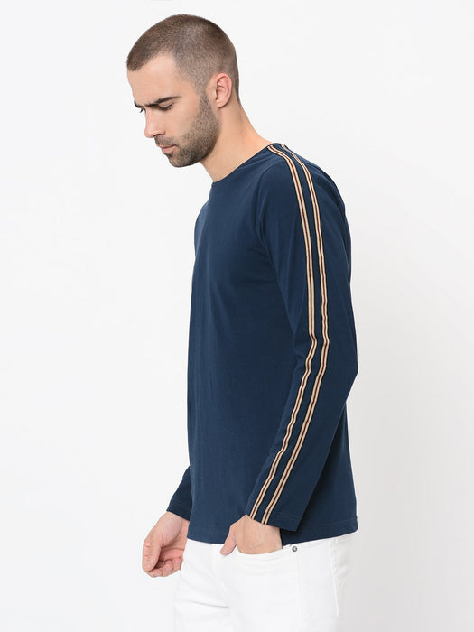 Navy With Tape Detailing Full Sleeve Tshirt For Men