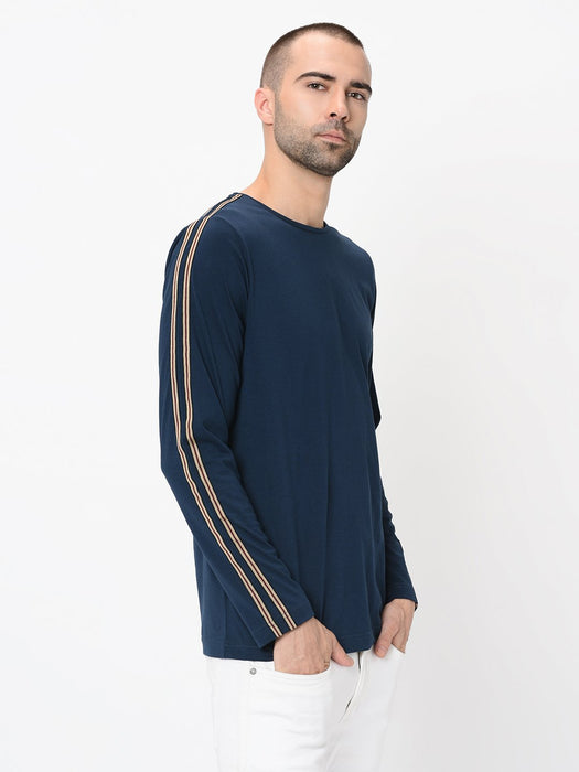 Navy With Tape Detailing Full Sleeve Tshirt For Men