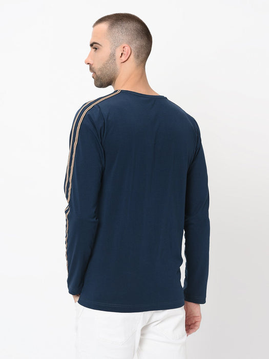 Navy With Tape Detailing Full Sleeve Tshirt For Men