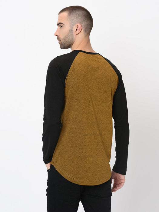 Mustard  With Placement Print Full Sleeve Tshirt For Men