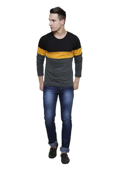 Multicolor Panel Full Sleeve Round Neck Tee