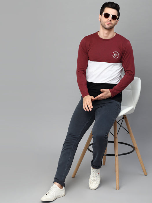 Color Block Round Neck Full Sleeve T-Shirt