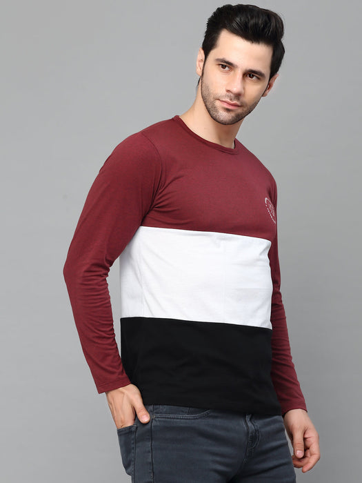 Black Color Block Round Neck  Full Sleeve T-Shirt