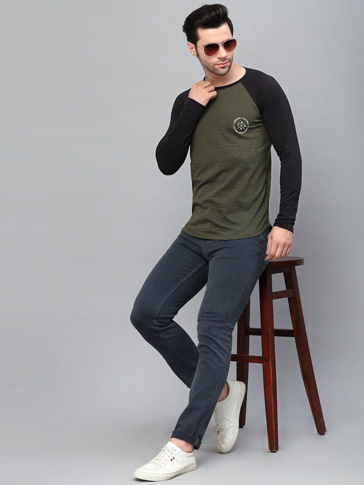 Printed Round Neck  Raglan Full Sleeve T-Shirt