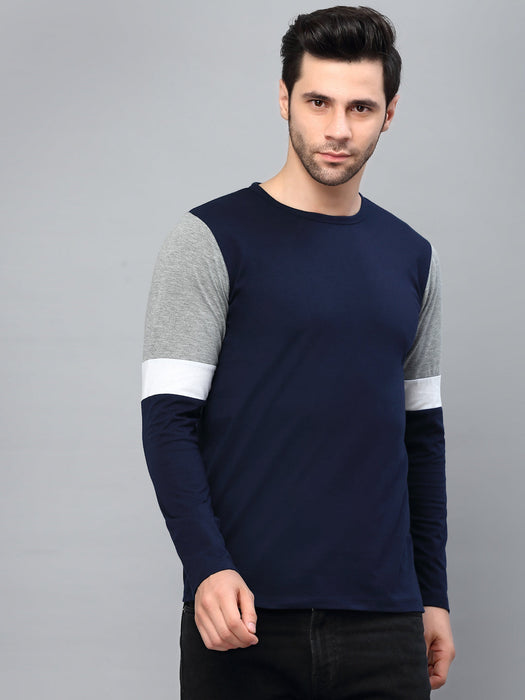 Color Block Round Neck  Full Sleeve T-Shirt