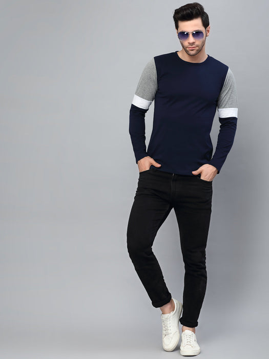 Color Block Round Neck  Full Sleeve T-Shirt