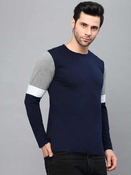 Color Block Round Neck  Full Sleeve T-Shirt