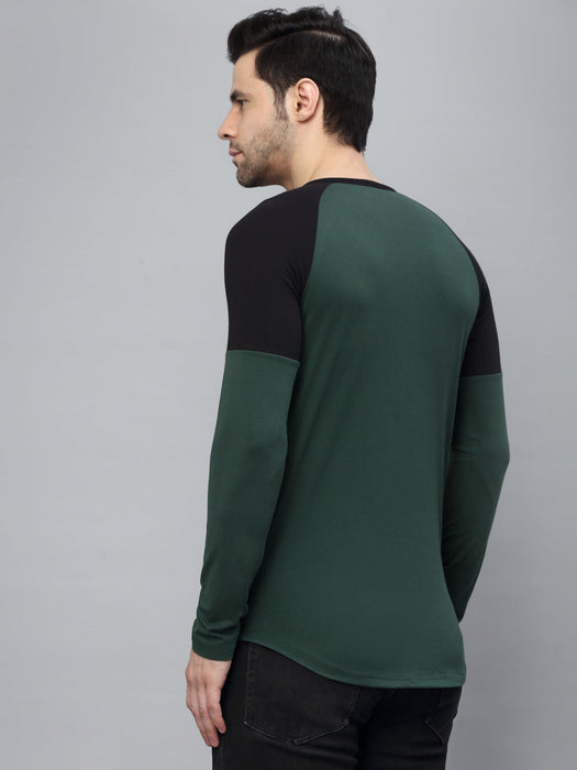 Bottle Green Round Neck  Raglan Full Sleeve  Printed T-Shirt