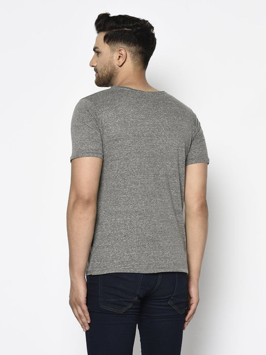 Grey Slub Printed Cotton Half Sleeve T-Shirt