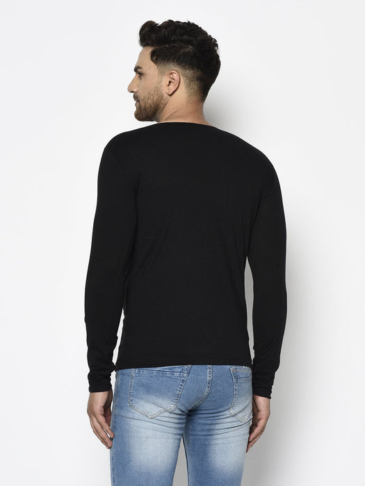 Black Logo Printed Round Neck Cotton Full Sleeve T-Shirt