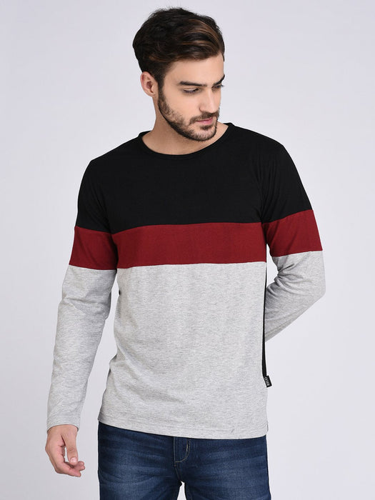 Multicolor Panel Full Sleeve Round Neck Tee