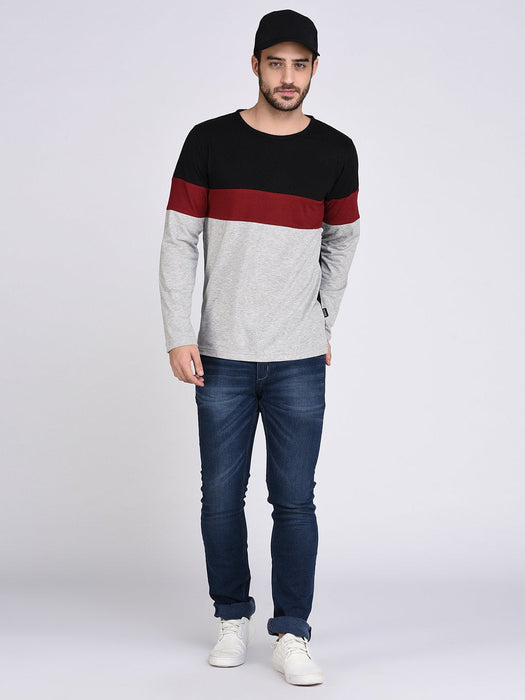 Multicolor Panel Full Sleeve Round Neck Tee