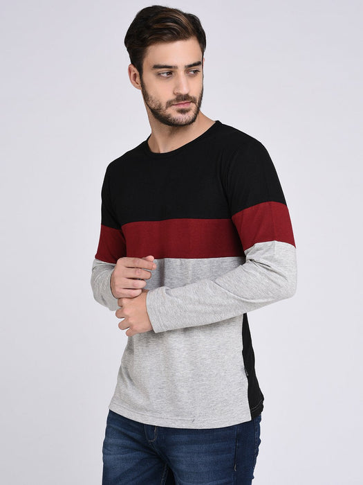 Multicolor Panel Full Sleeve Round Neck Tee