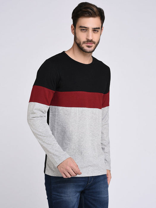 Multicolor Panel Full Sleeve Round Neck Tee