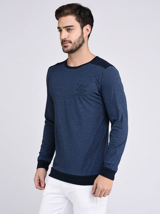 Contrast Back Yoke With Logo Print Full Sleeve T-Shirt for Men