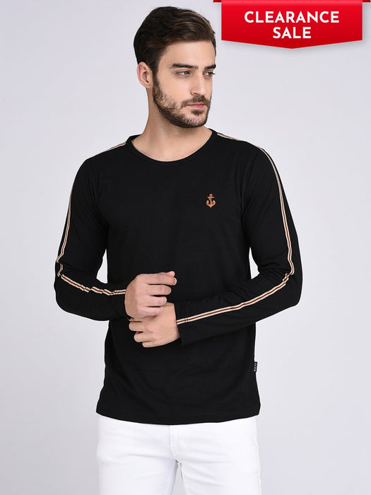 Black Stripe Tape Detail On Sleeve Tshirt-Full