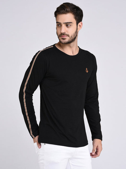 Black Stripe Tape Detail On Sleeve Tshirt-Full