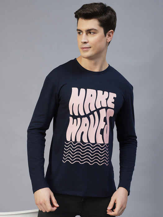 Navy Blue Printed Oversize T-Shirt