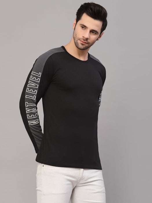 Printed Strap Sleeves Round Neck T-Shirt