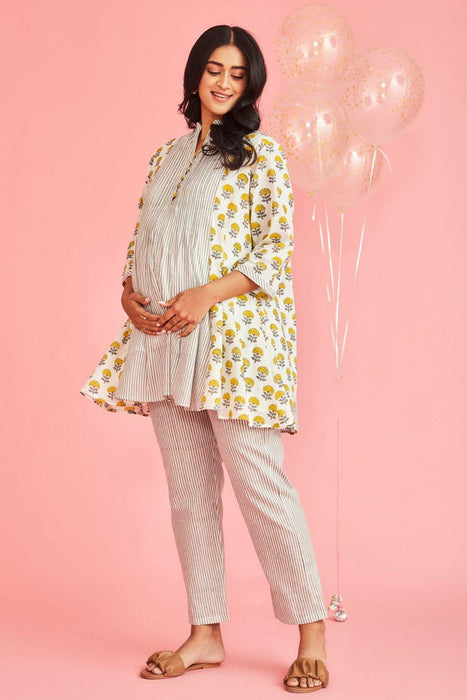 Anvi Maternity & Nursing Pinstripe Kurta Set