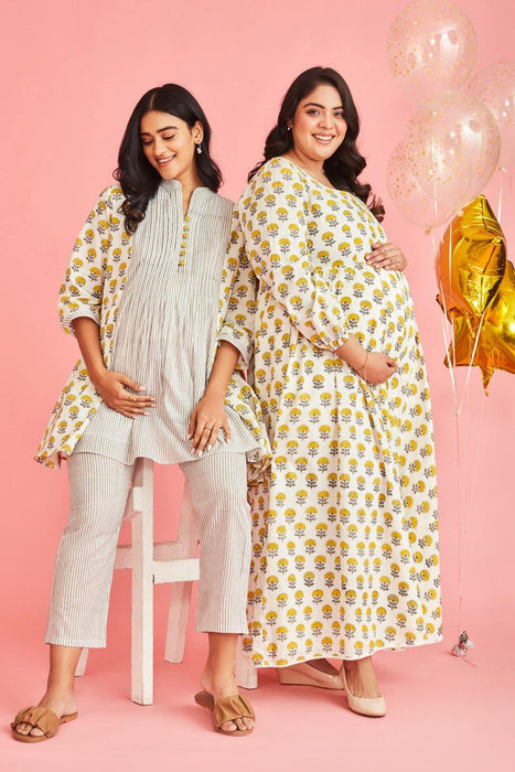 Anvi Maternity & Nursing Pinstripe Kurta Set