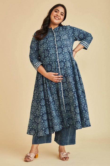 Grace Nursing & Maternity Indigo Kalidar Kurta Set