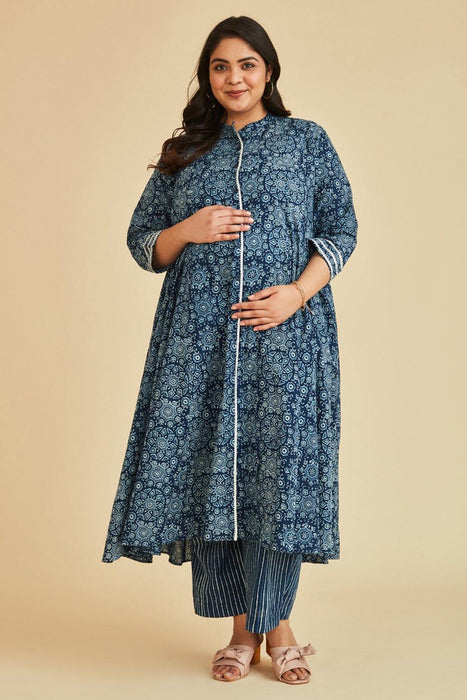 Grace Nursing & Maternity Indigo Kalidar Kurta Set