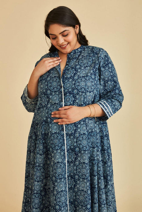 Grace Nursing & Maternity Indigo Kalidar Kurta Set