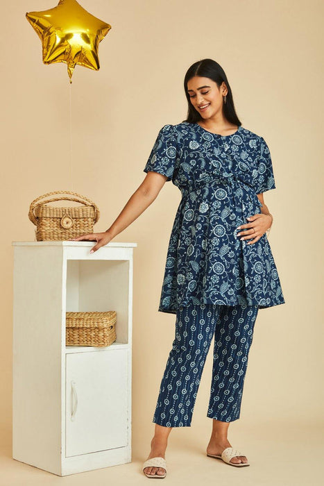 Grace Nursing & Maternity Indigo A-line Kurta Set