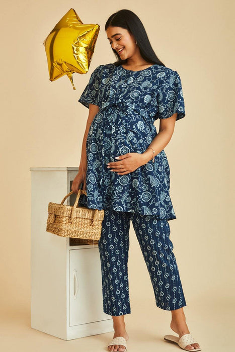 Grace Nursing & Maternity Indigo A-line Kurta Set