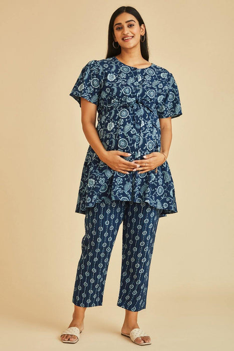 Grace Nursing & Maternity Indigo A-line Kurta Set