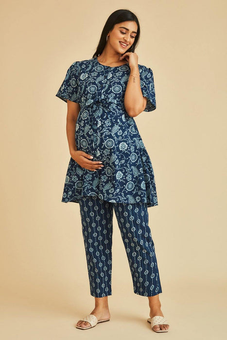 Grace Nursing & Maternity Indigo A-line Kurta Set