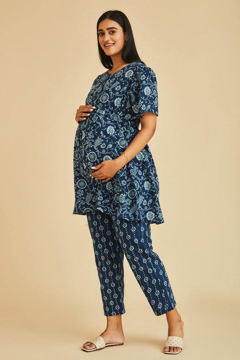 Grace Nursing & Maternity Indigo A-line Kurta Set